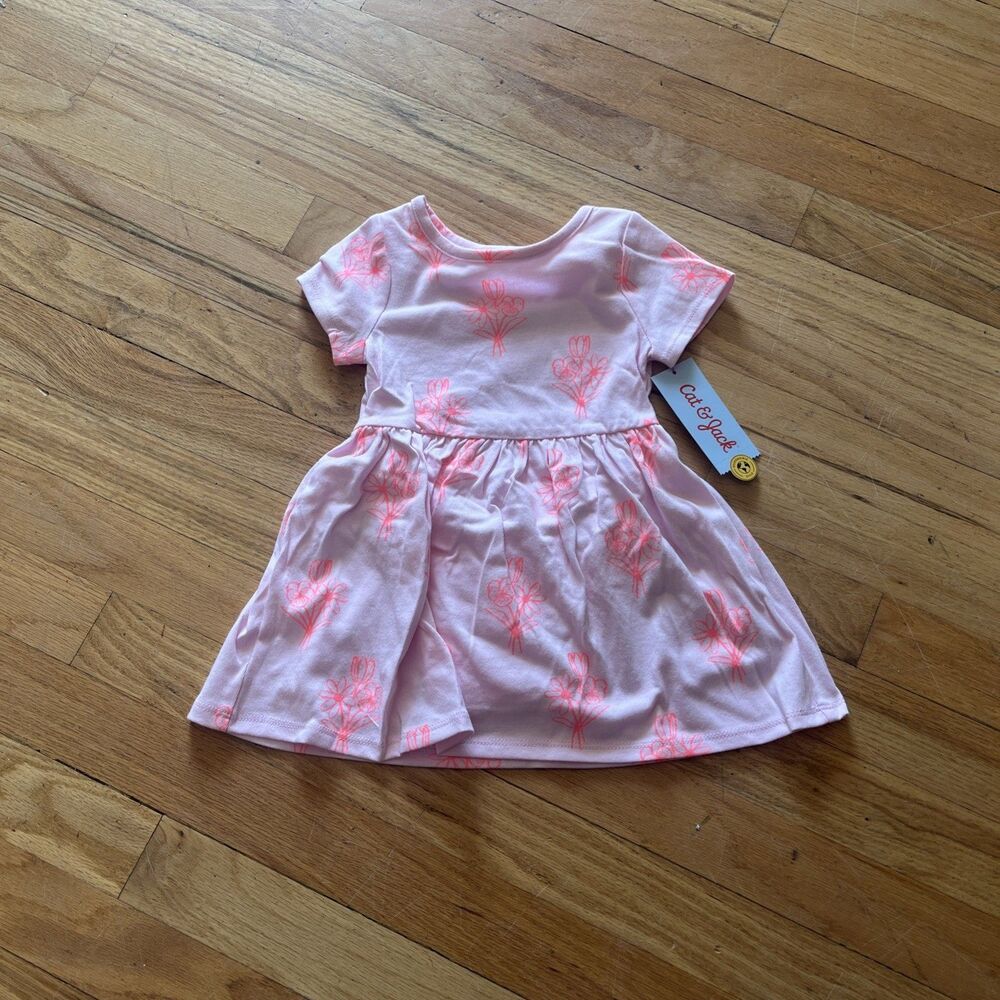 Cat & Jack Toddler Girls 18 mo Violet Pink Floral Dress NWT